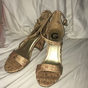 Gold cork Guess heels, size 7